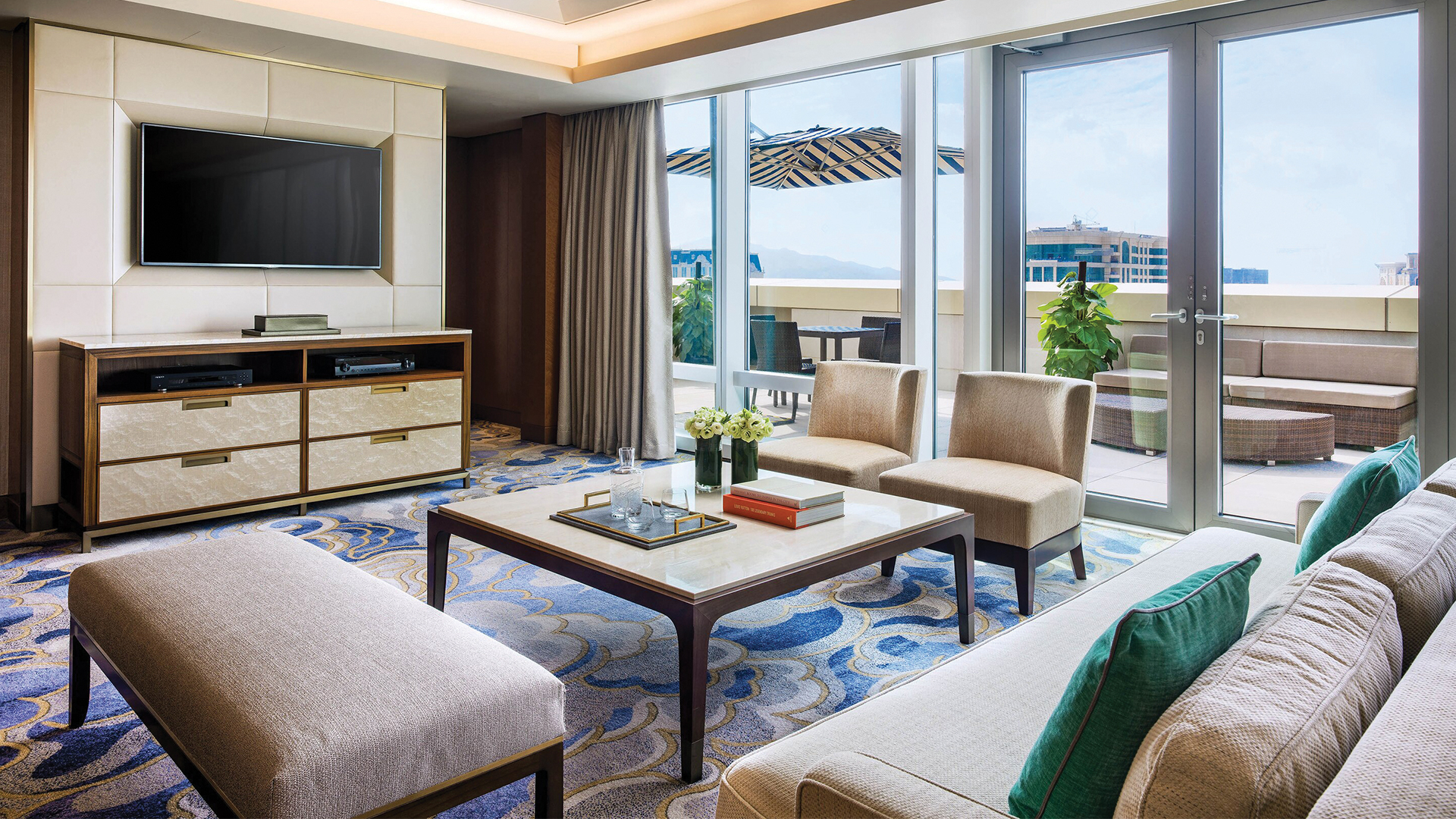 St. Regis suite with relaxing spaces inside and out